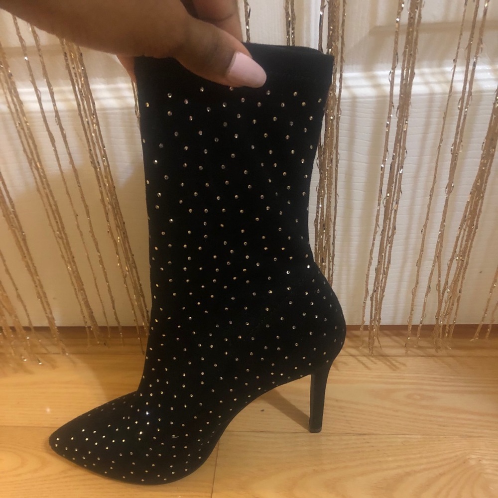 Black booties with rhinestones